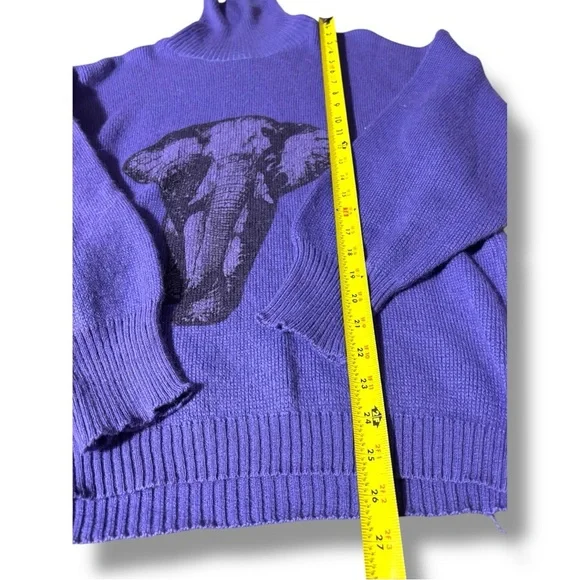 BF Purple Graphic Elephant Wool Long Sleeve Cozy Vintage Turtleneck Sweater - Picture 11 of 16